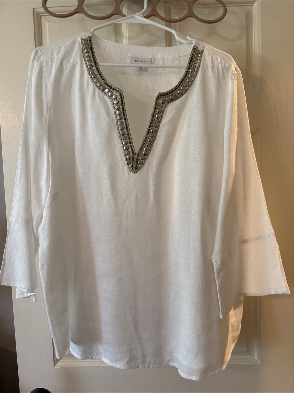 J. Jill White Linen Beaded V-Neck Tunic
